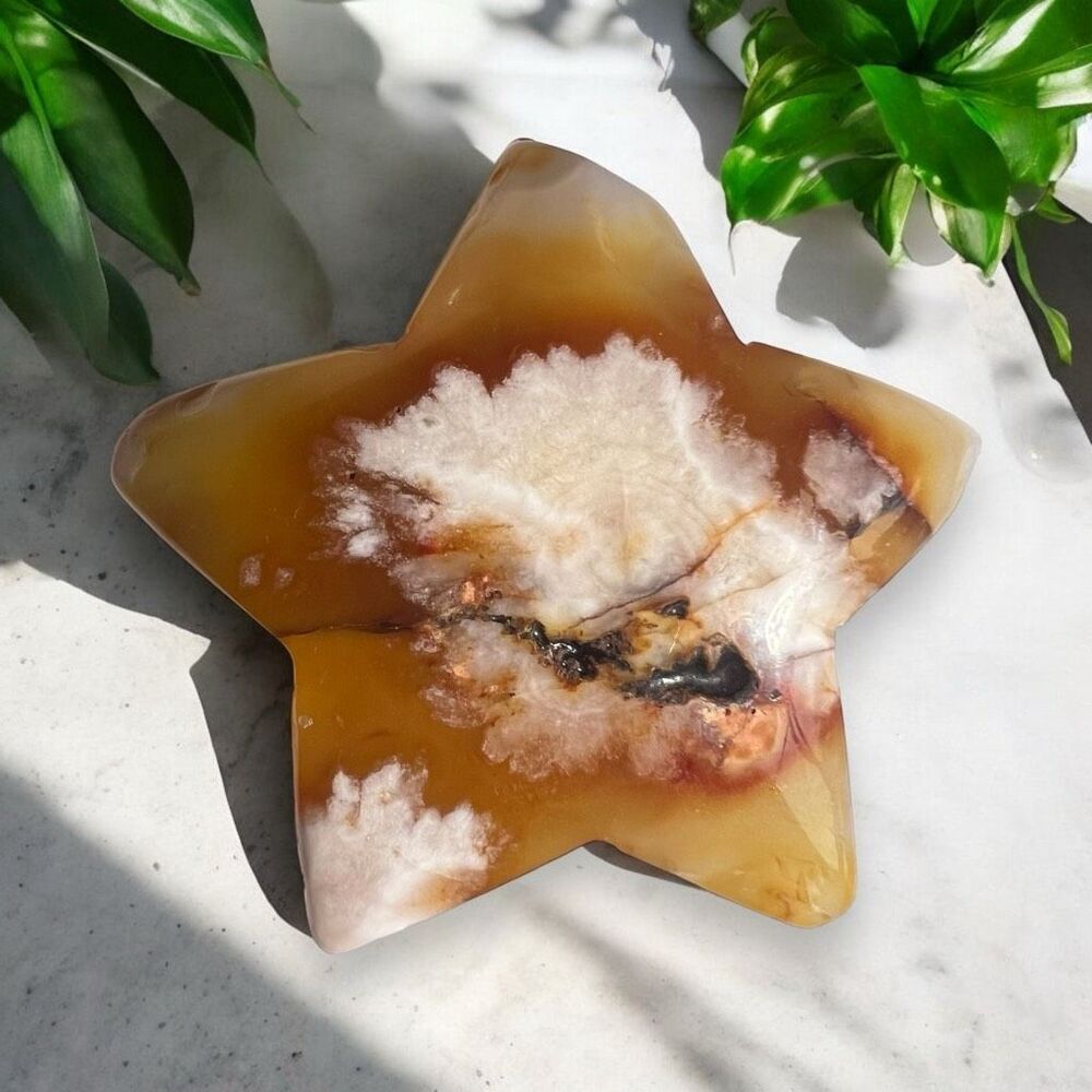 Orange Flower‎ Agate Star Carving